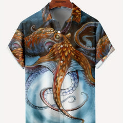 Octopus Print Men's Casual Short Sleeve Shirt for Summer Vacation
