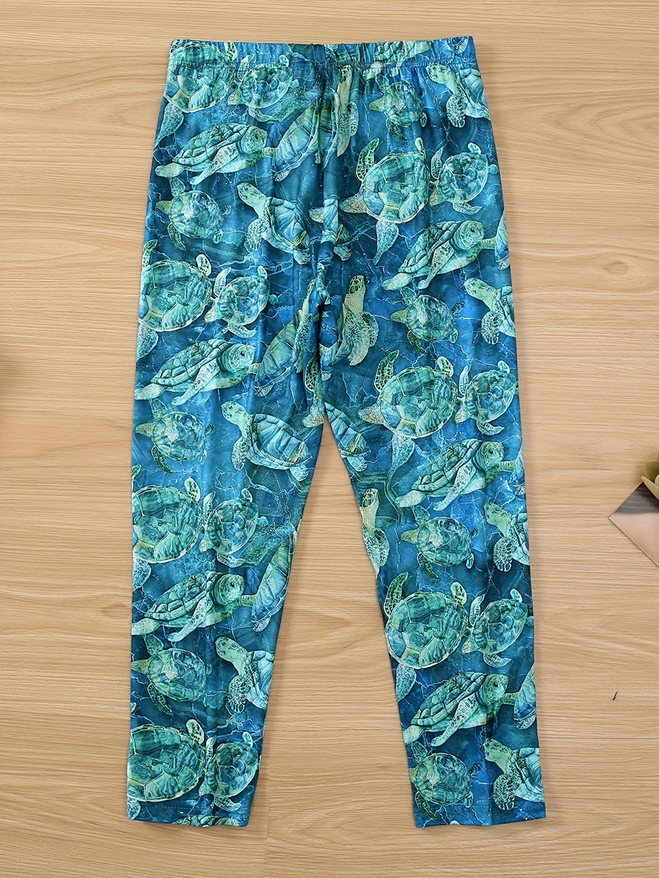 Turtles Print Cropped Leggings Slim Casual Leggings Women's Clothing