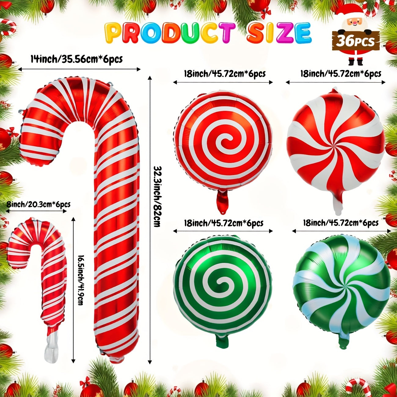 36pcs Christmas Candy Balloons Kit Red Green Mylar Sweet Candies Theme Balloons