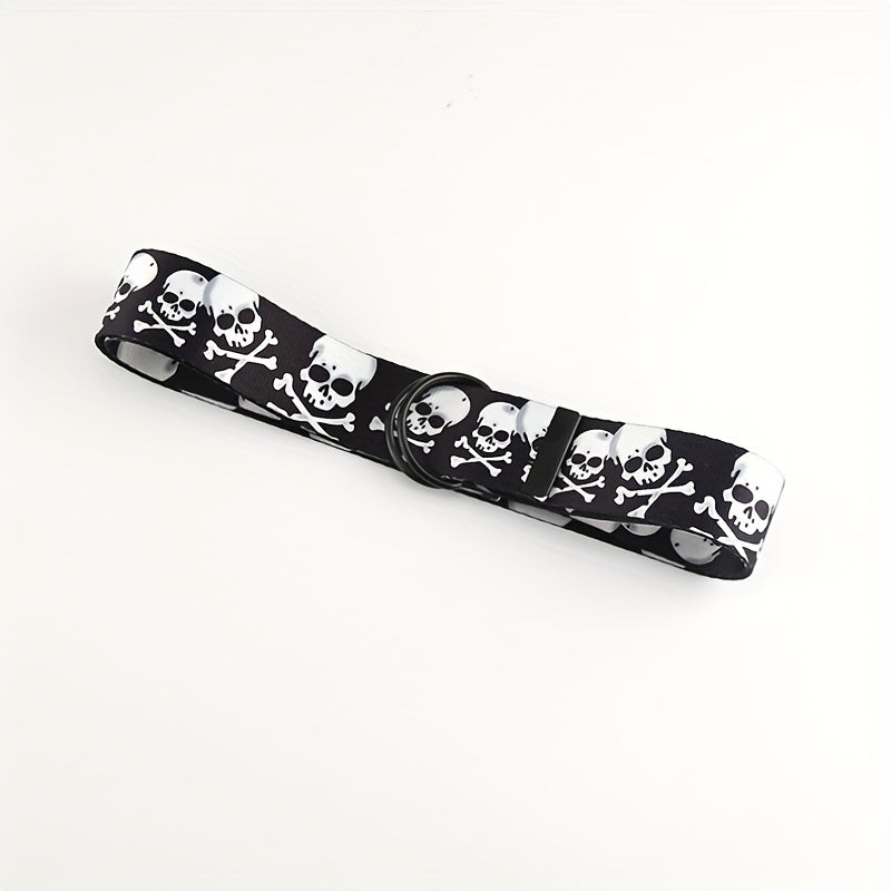 Skull Head Double Loop Buckle Canvas Belt for Men