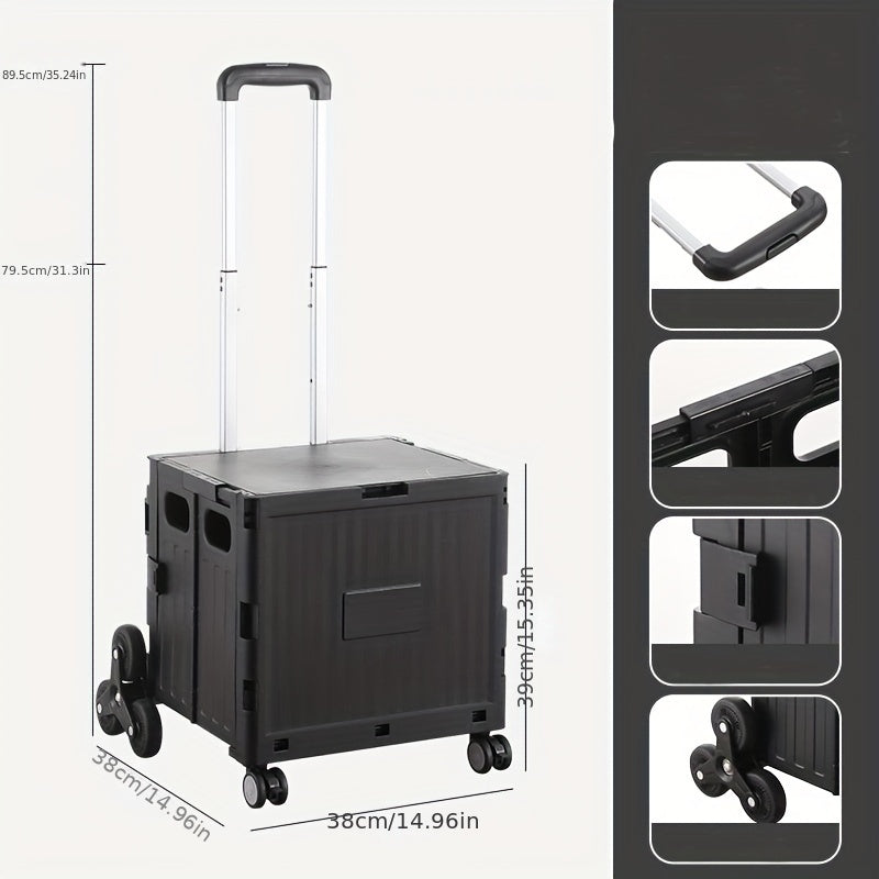 50L Folding Shopping Cart for Picnic Camping, Portable Small Cart with Wheels