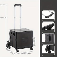 50L Folding Shopping Cart for Picnic Camping, Portable Small Cart with Wheels