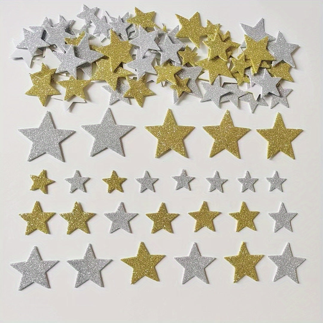 Golden & Silver Pentagram Foam Stickers for Crafts & Parties