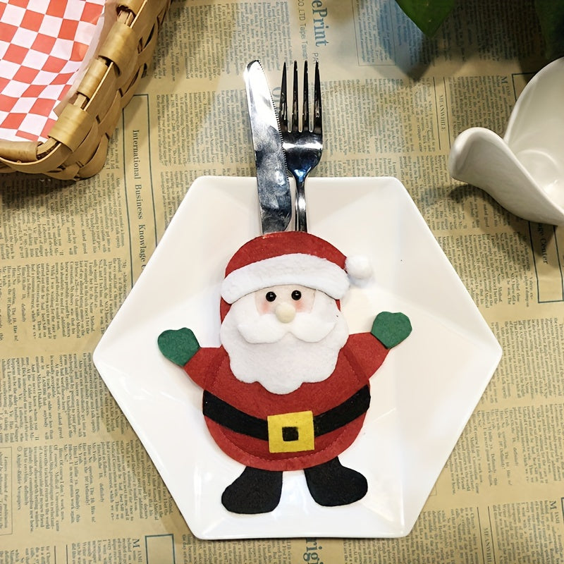 3pcs Christmas Cutlery Holders Snowman Santa Reindeer Pockets Tableware Decor