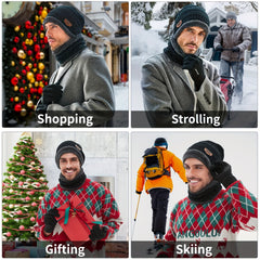 Winter Beanie Hat Scarf Gloves Set Warm Fleece Knit Touch Screen
