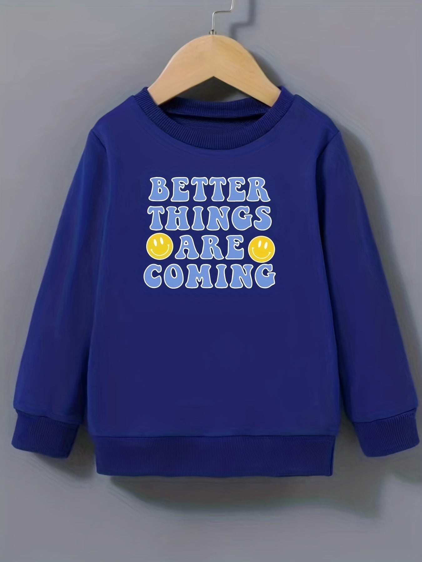 Smile Pattern Round Neck Sweatshirt For Girls