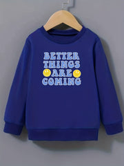 Smile Pattern Round Neck Sweatshirt For Girls