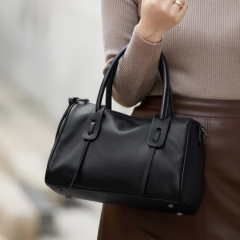 Vintage Leather Handbag for Women Large Capacity Adjustable Crossbody Strap