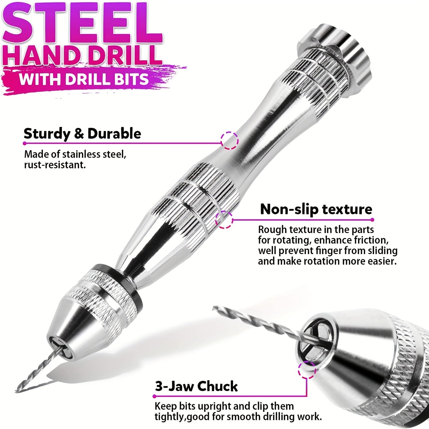 222 PCS Pin Vise Kit Steel Hand Drill With Drill Bits