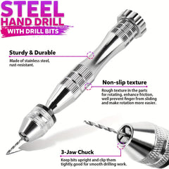 222 PCS Pin Vise Kit Steel Hand Drill With Drill Bits