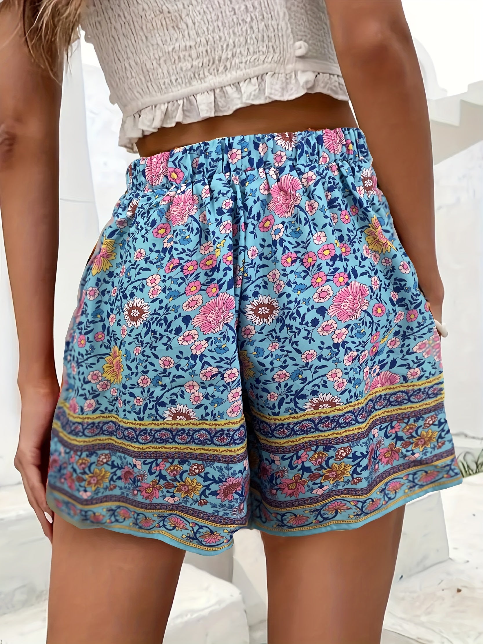Boho Beach Wide Leg Shorts Women's Clothing