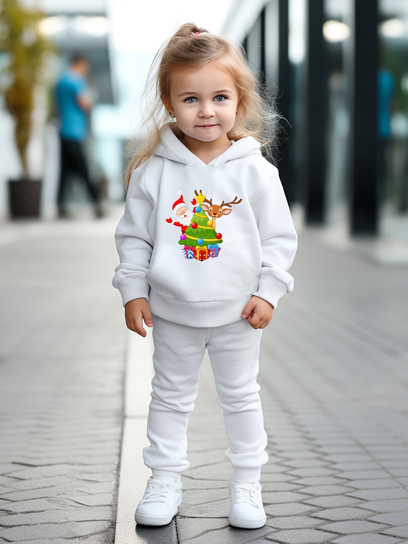 OERYUI Kids Santa & Christmas Tree Print Hoodies Pants Set
