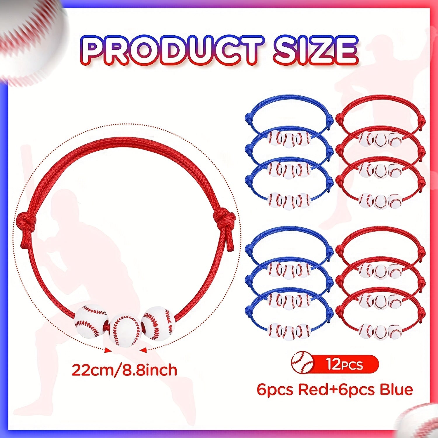 Adjust. Baseball Charm Bracelet Woven Rope for Sports Fans & Baseball Gif