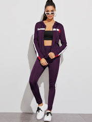 2pc Set Zip Up Hoodies & High Waist Side Striped Sweatpants