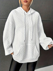 Textured Solid Drawstring Hoodie with Kangaroo Pockets