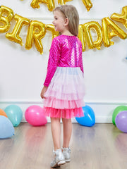 Girls Mermaid Mesh Stitching Long Sleeve Dress for Halloween Party