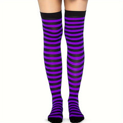Red&Purple Striped Knee High Socks Christmas Party Long Socks