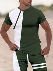 Men's 2Pcs Casual Crew Neck T-shirt & Drawstring Shorts Set