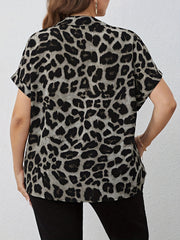 Women's Plus Leopard Button Up Bat Sleeve Blouse