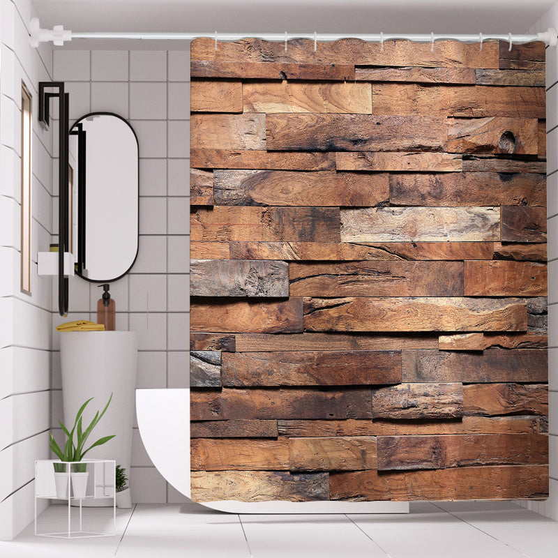 Wooden Pattern Shower Curtain Set Waterproof Bathroom Decoration