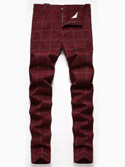 Men s Slim Fit Plaid & Striped Slacks Vintage Style Stretch Dress