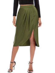 High Waist Split Knee Length Skirts Casual Bodycon Ruched