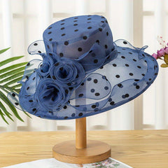 Organza Beach Sun Hats Wide Brim Polka Dot Mesh Bucket Hat