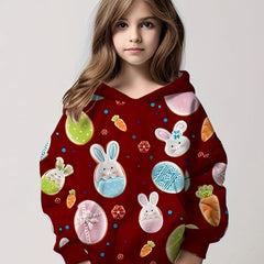 Easter Bunny Graphic Hoodie Girls Comfy Pullover