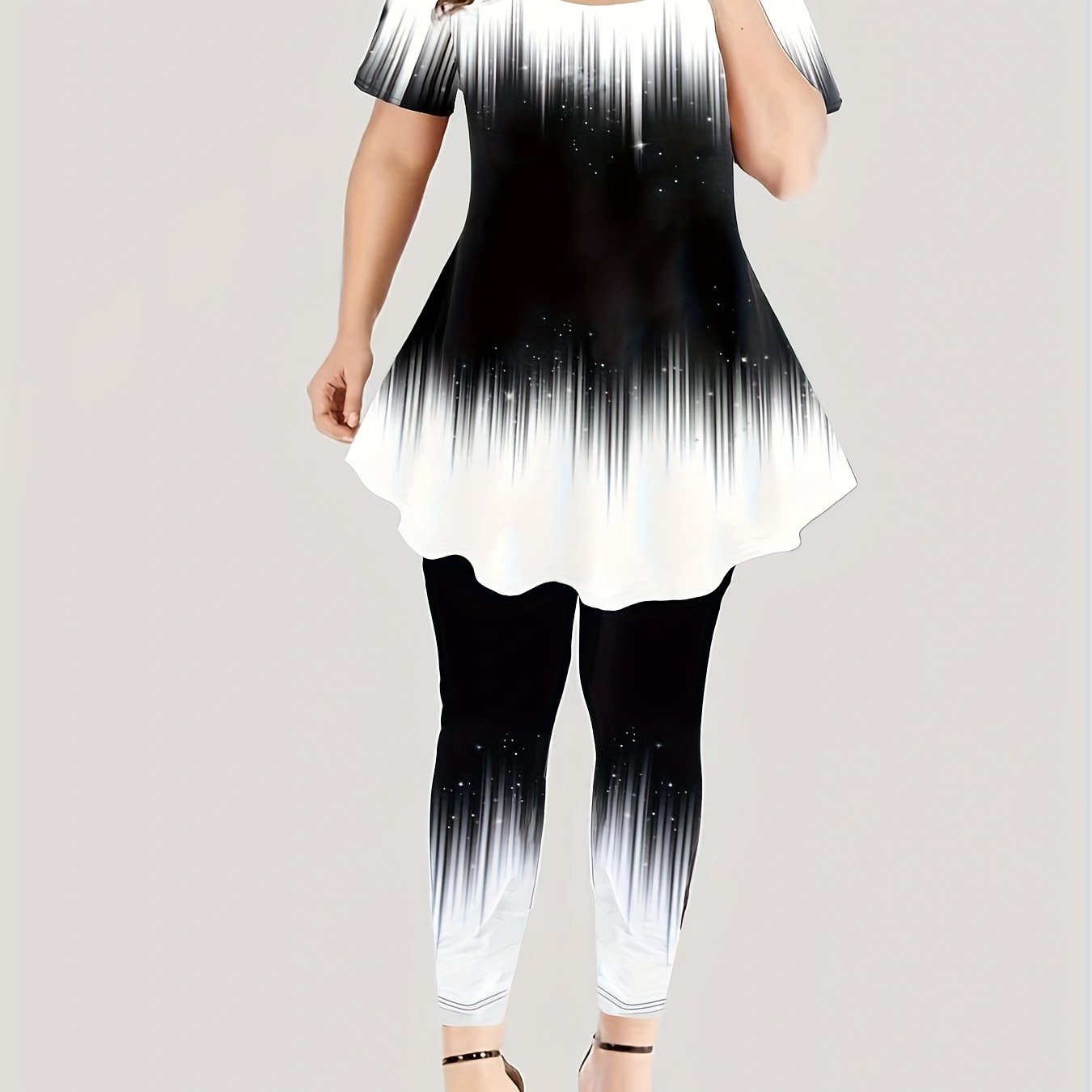 Women's 2 Piece Set - 3D Print Peplum Top & Leggings
