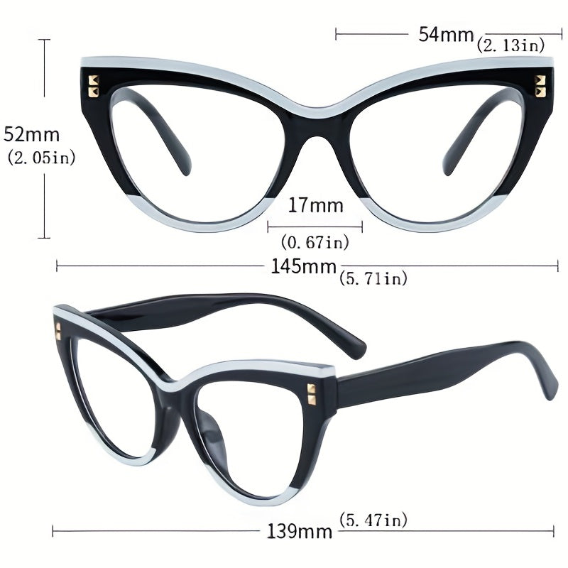 Rivet Decor Cat Eye Clear Lens Glasses for Women Men