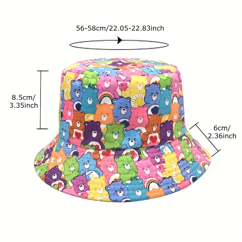 Versatile Bear Printed Sunshade Bucket Hat Double Sided Sun Hat for Men Women