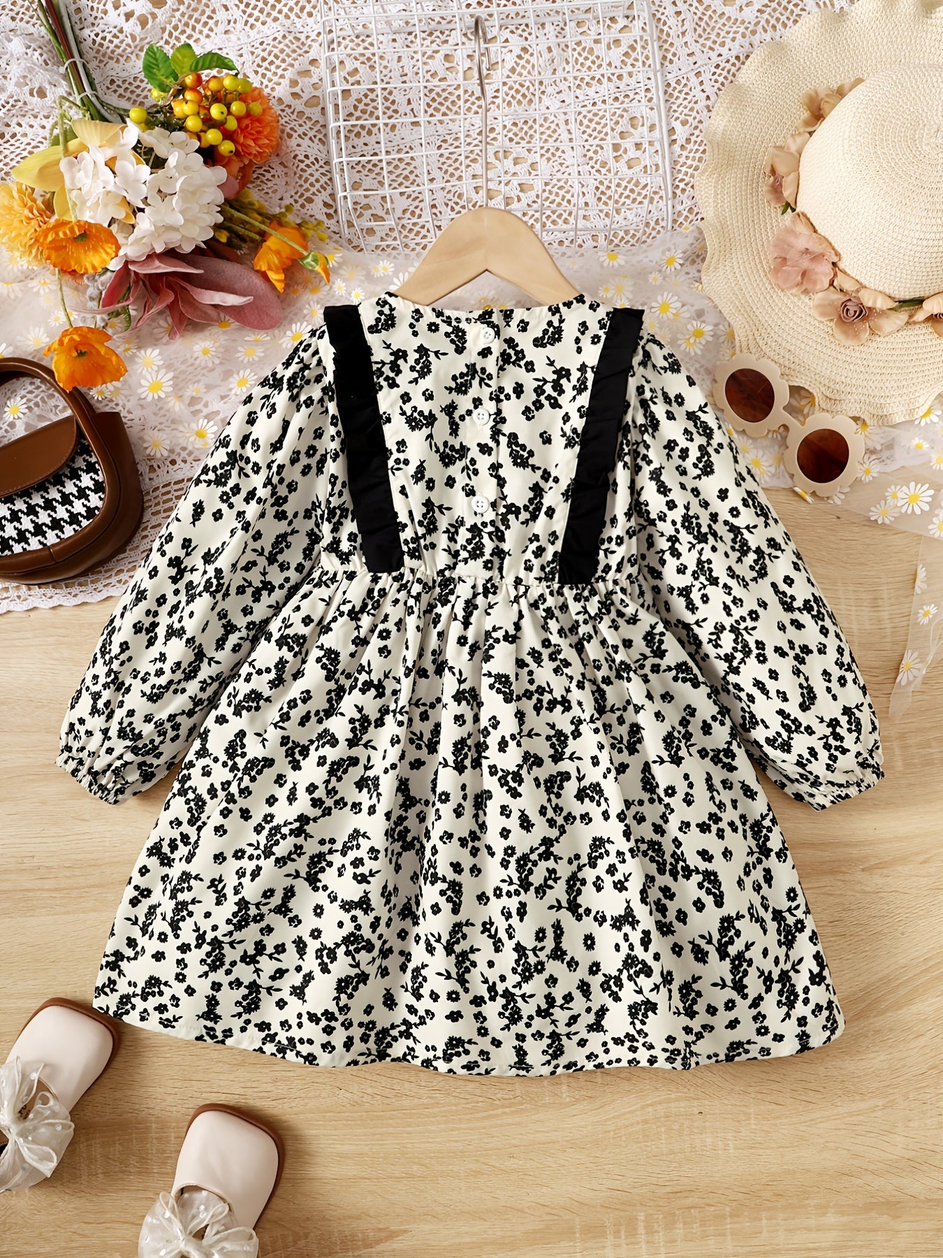 Toddler Girls' Floral Casual Dress For Spring Fall