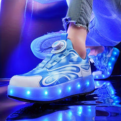 Girl's LED Light Up Roller Shoes With Rotating Buckle