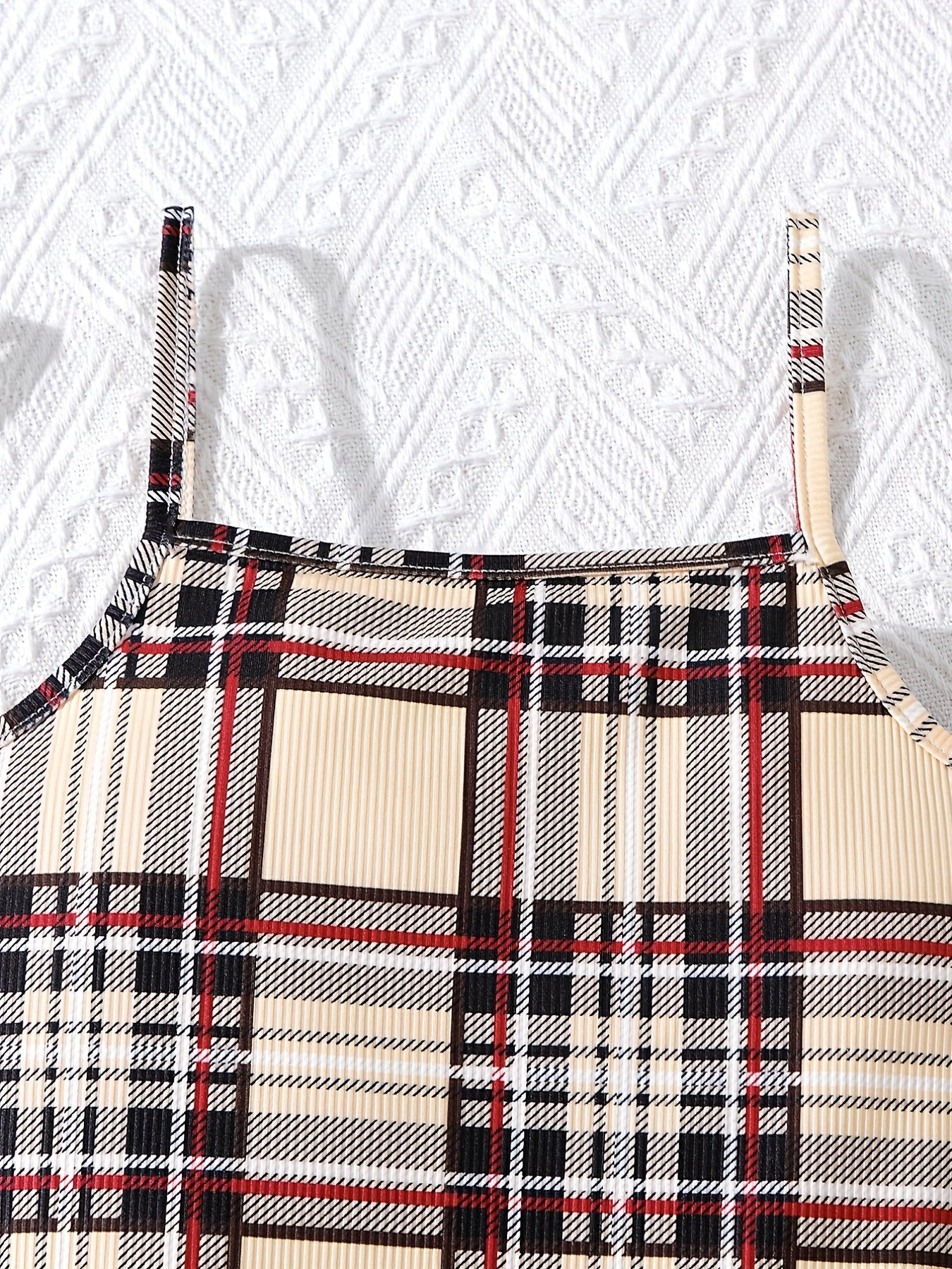 Plaid Print Square Neck Spaghetti Strap Bodycon Dress