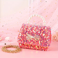 Kids Sequin Bow Crossbody Bag with Faux Pearl Decor