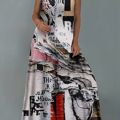 Casual Dress Random Print Round Neck High Stretch Tank Ma