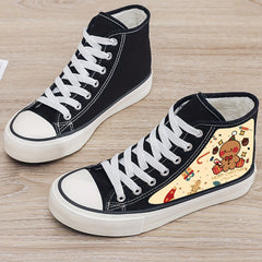 Christmas Cartoon Print Plush Lined Thermal Chunky Canvas Sneakers