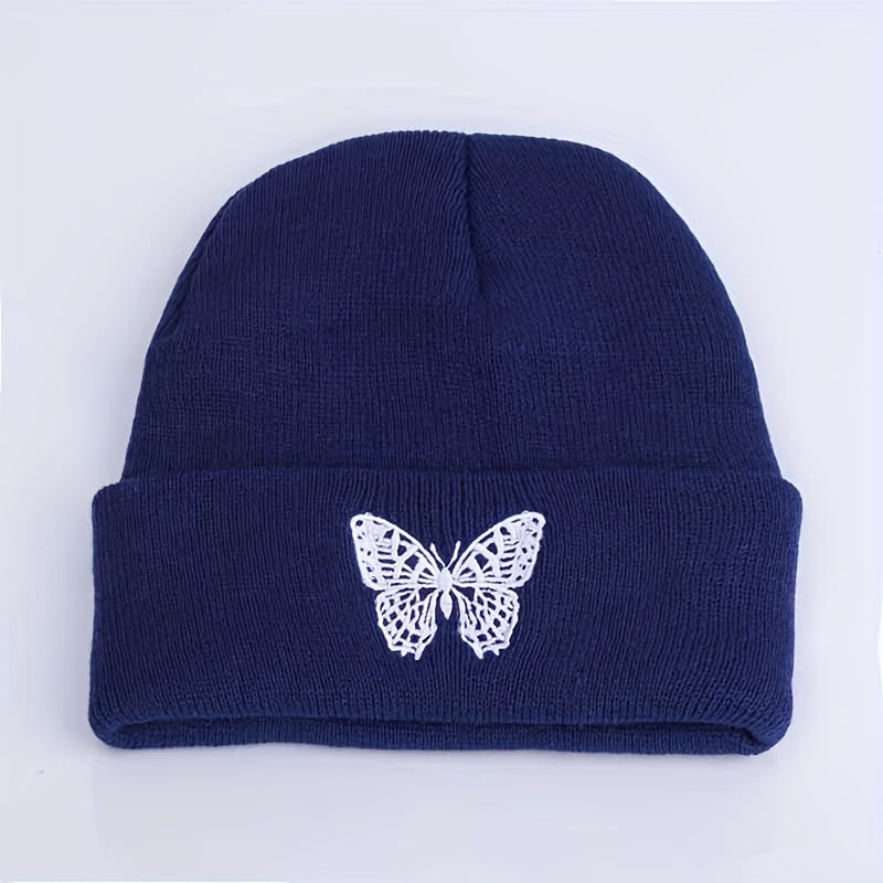 Butterfly Embroidery Beanie Unisex Warm Elastic Skull Cap