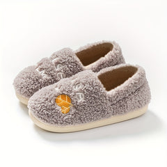 Letter Embroidered Fuzzy Slippers Plush Lined Slip On Shoes