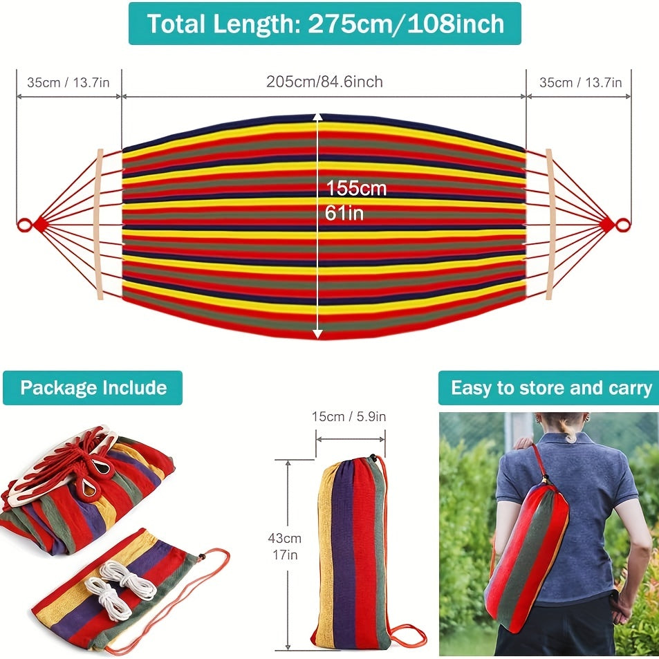 Canvas Hammock with Anti Roll Beam & Tree Straps for Camping & Patio