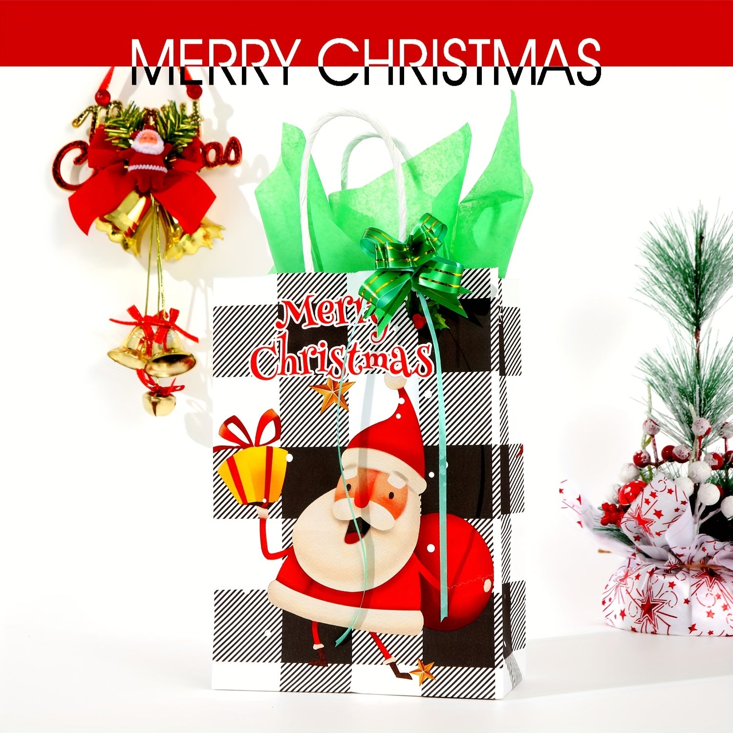 6pc Christmas Gift Bag Set with 12pcs Large Wrapping Papers in Red & Green