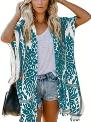 Pom Pom Decor Trim Cover Up Cardigan Batwing Sleeve Beach Cover Up