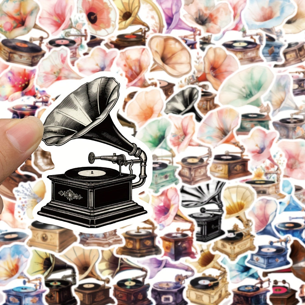 50pcs Retro Cartoon Phonograph Graffiti Stickers for Mobile Phone Skateboard