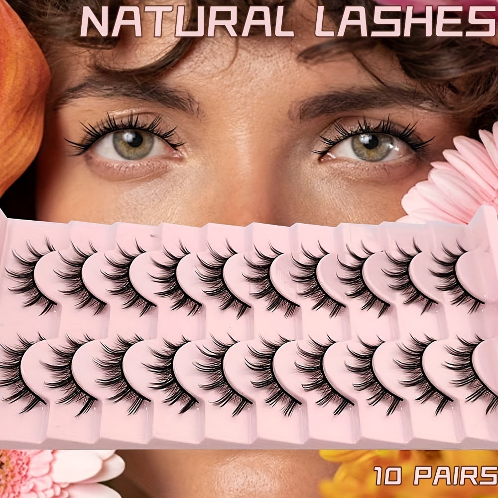 10 Pairs 3D Natural False Lashes Fluffy Soft Cross Manga Wispy Extension Makeup