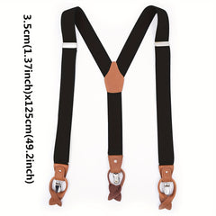 Men's Leather Retro Gentleman Clip Suspenders Pants Harness Clips