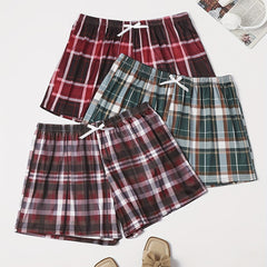 3 Pack Plus Size Plaid Print Lounge Shorts Set