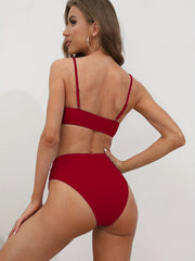 Round Neck Bikini Set Spaghetti Straps Two Piece Swimsuit Women's Swimwear