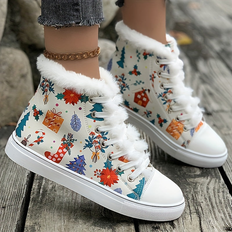 Christmas Plush Lined Thermal Skate Shoes High Top Fall Winter Keep Warm