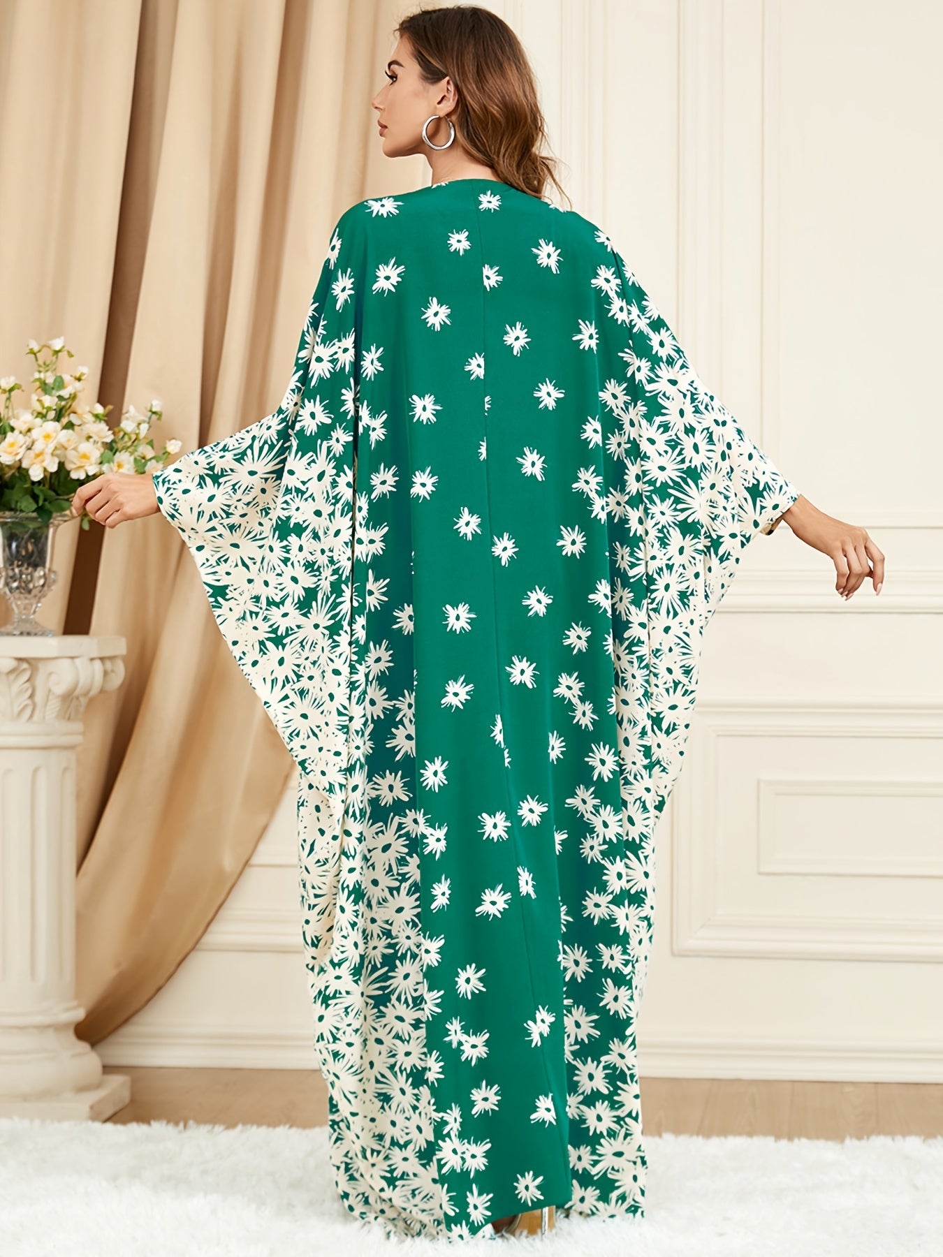 Abaya Dress Women's Plus Ditsy Floral Print Bat Sleeve