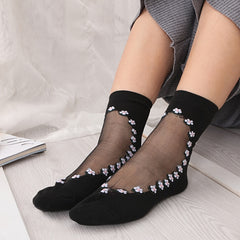 Floral Lace Fishnet Ankle Socks Semi Sheer Women's Socks